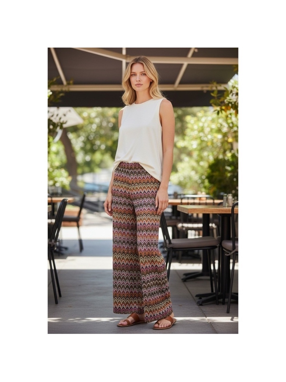 Shade & Shore Multicolor Chevron Wide-Leg Coverup Pants - Pink, Green, Brown
